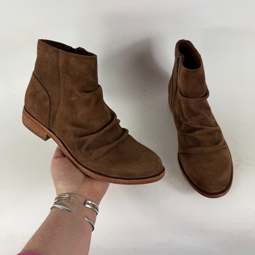 Kork-Ease Giba Bootie Women's 7 Minimalist Brown Leather Slip-On Almond Toe boot